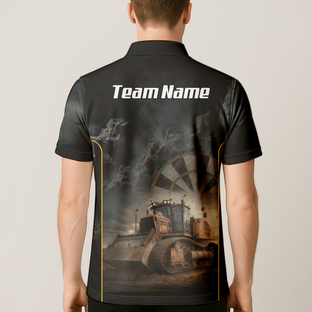 Personalisiertes Bulldozer Dart - Trikot Polo mit Reißverschluss für Herren – Individuelles Baustellen - Design Schwarz - Gelb T4397 - Outfitsuche
