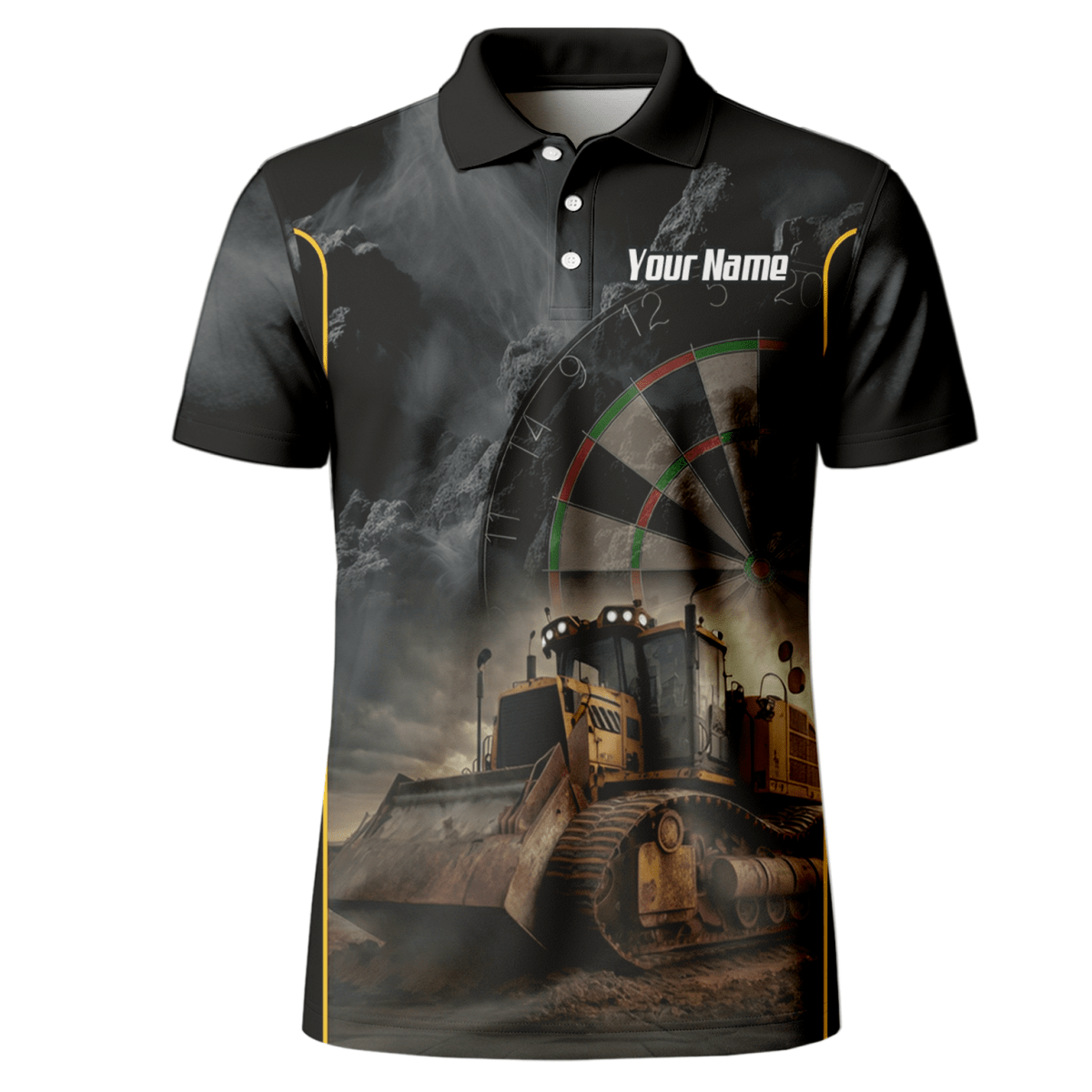 Personalisiertes Bulldozer Dart - Trikot Polo mit Reißverschluss für Herren – Individuelles Baustellen - Design Schwarz - Gelb T4397 - Outfitsuche