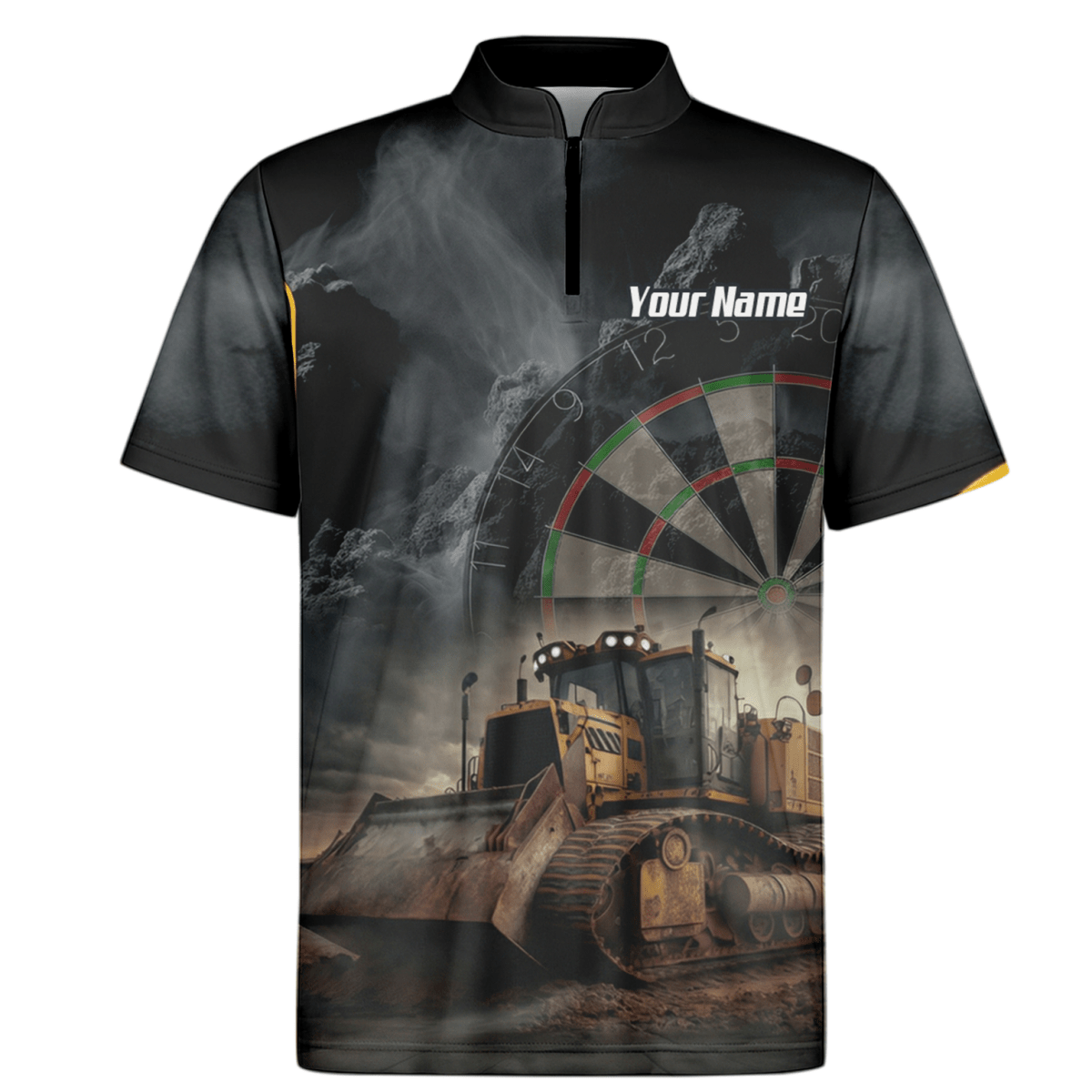 Personalisiertes Bulldozer Dart - Trikot Polo mit Reißverschluss für Herren – Individuelles Baustellen - Design Schwarz - Gelb T4397 - Outfitsuche