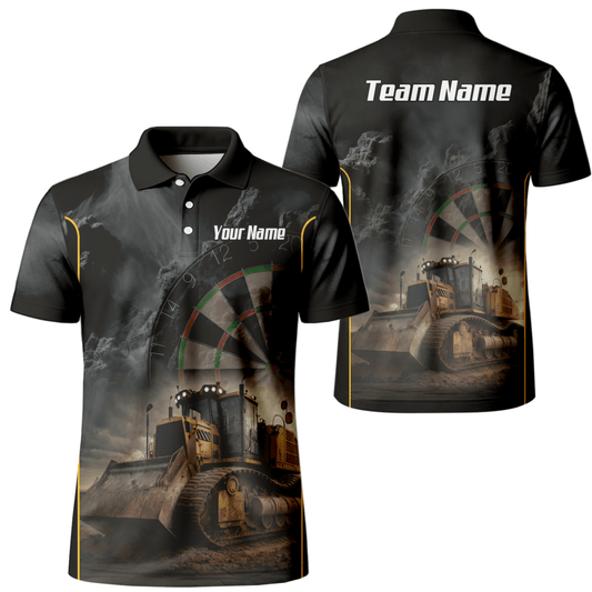 Personalisiertes Bulldozer Dart - Trikot Polo mit Reißverschluss für Herren – Individuelles Baustellen - Design Schwarz - Gelb T4397 - Outfitsuche