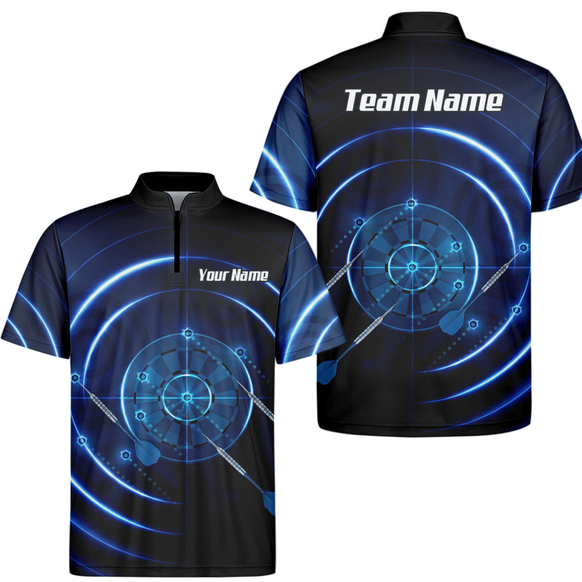 Personalisiertes Cyber Target Dart - Trikot Blau - Schwarz Polo mit Reißverschluss für Herren Individuelles Neon - Radar - Design I6871 - Outfitsuche