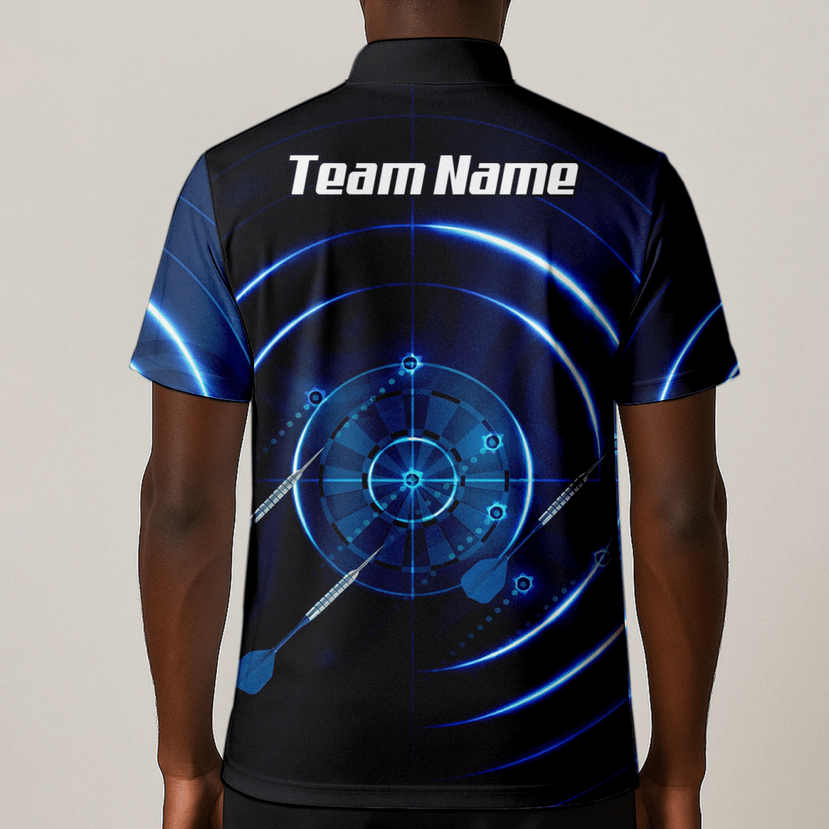 Personalisiertes Cyber Target Dart - Trikot Blau - Schwarz Polo mit Reißverschluss für Herren Individuelles Neon - Radar - Design I6871 - Outfitsuche