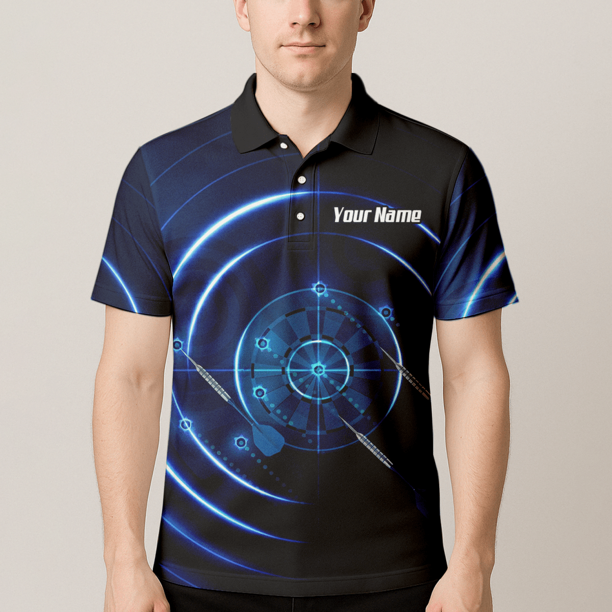 Personalisiertes Cyber Target Dart - Trikot Blau - Schwarz Polo mit Reißverschluss für Herren Individuelles Neon - Radar - Design I6871 - Outfitsuche