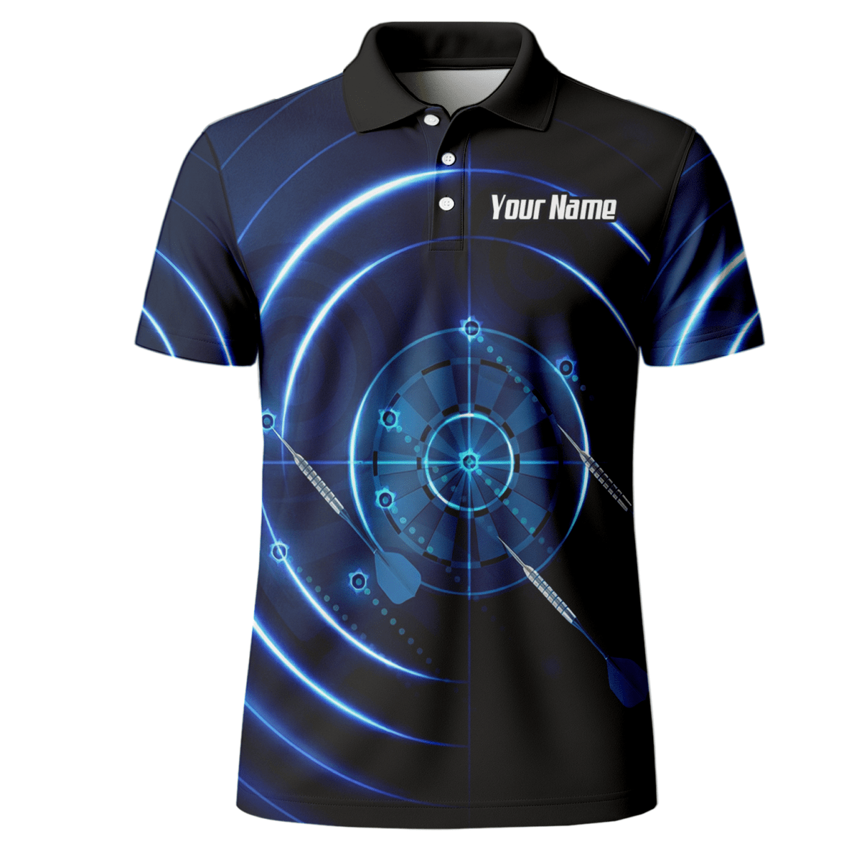 Personalisiertes Cyber Target Dart - Trikot Blau - Schwarz Polo mit Reißverschluss für Herren Individuelles Neon - Radar - Design I6871 - Outfitsuche