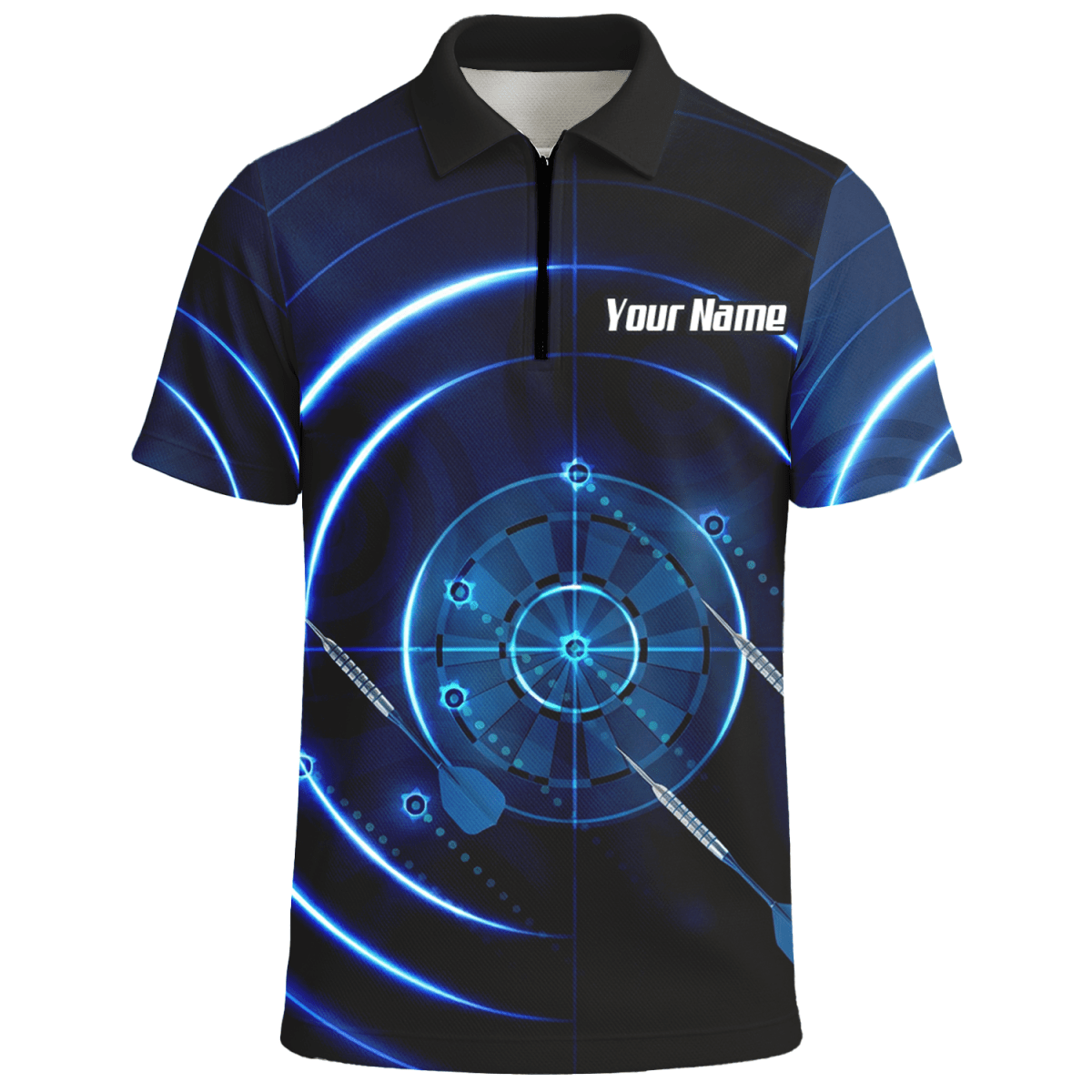 Personalisiertes Cyber Target Dart - Trikot Blau - Schwarz Polo mit Reißverschluss für Herren Individuelles Neon - Radar - Design I6871 - Outfitsuche