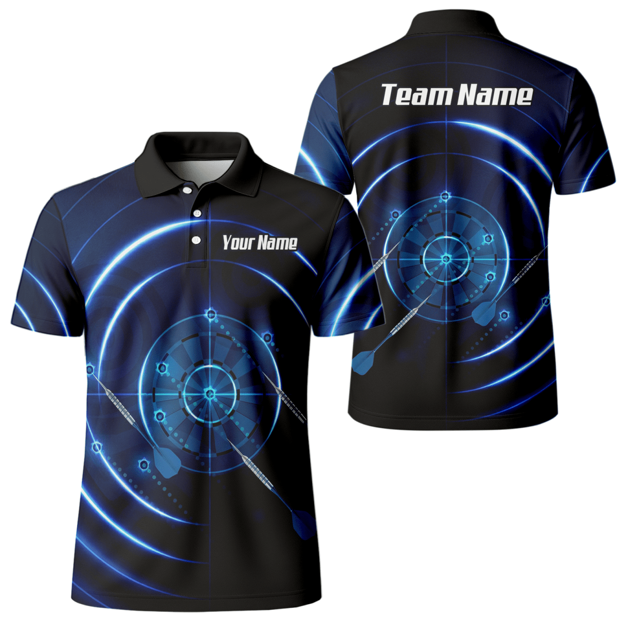 Personalisiertes Cyber Target Dart - Trikot Blau - Schwarz Polo mit Reißverschluss für Herren Individuelles Neon - Radar - Design I6871 - Outfitsuche