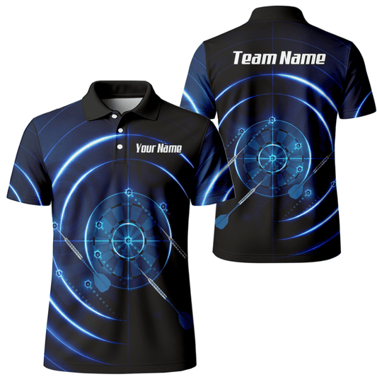 Personalisiertes Cyber Target Dart - Trikot Blau - Schwarz Polo mit Reißverschluss für Herren Individuelles Neon - Radar - Design I6871 - Outfitsuche