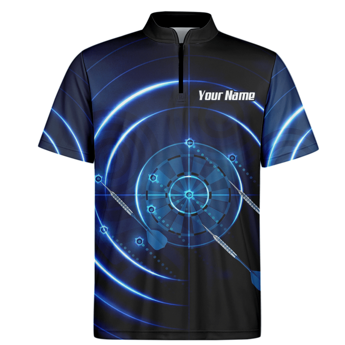 Personalisiertes Cyber Target Dart - Trikot Blau - Schwarz Polo mit Reißverschluss für Herren Individuelles Neon - Radar - Design I6871 - Outfitsuche
