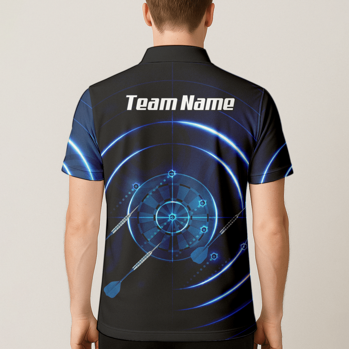 Personalisiertes Cyber Target Dart - Trikot Blau - Schwarz Polo mit Reißverschluss für Herren Individuelles Neon - Radar - Design I6871 - Outfitsuche