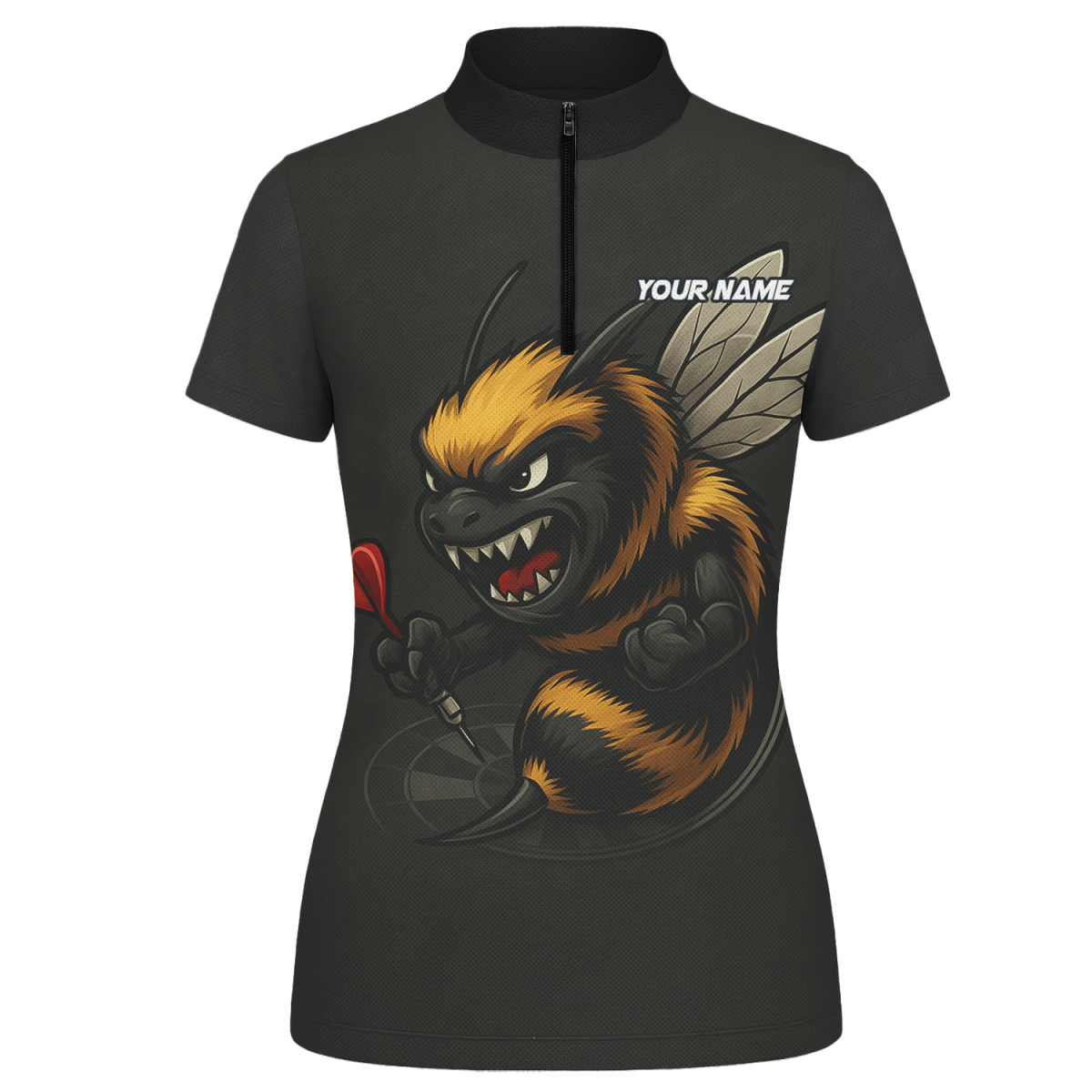 Personalisiertes Damen Dart Jersey - Poloshirt 'Wütende Biene' Schwarz - Outfitsuche