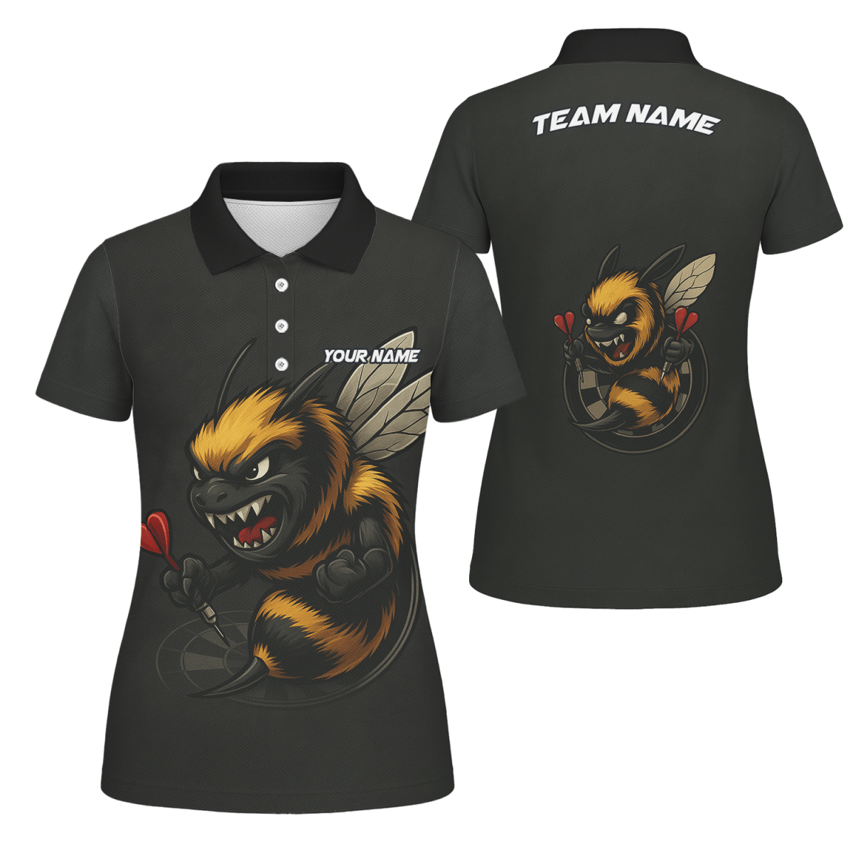 Personalisiertes Damen Dart Jersey - Poloshirt 'Wütende Biene' Schwarz - Outfitsuche