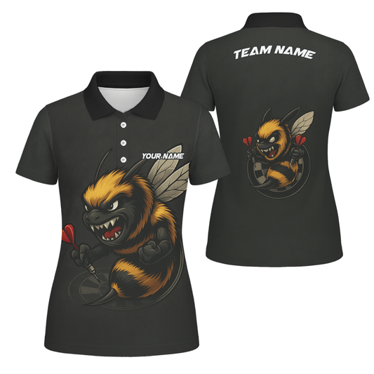 Personalisiertes Damen Dart Jersey - Poloshirt 'Wütende Biene' Schwarz - Outfitsuche