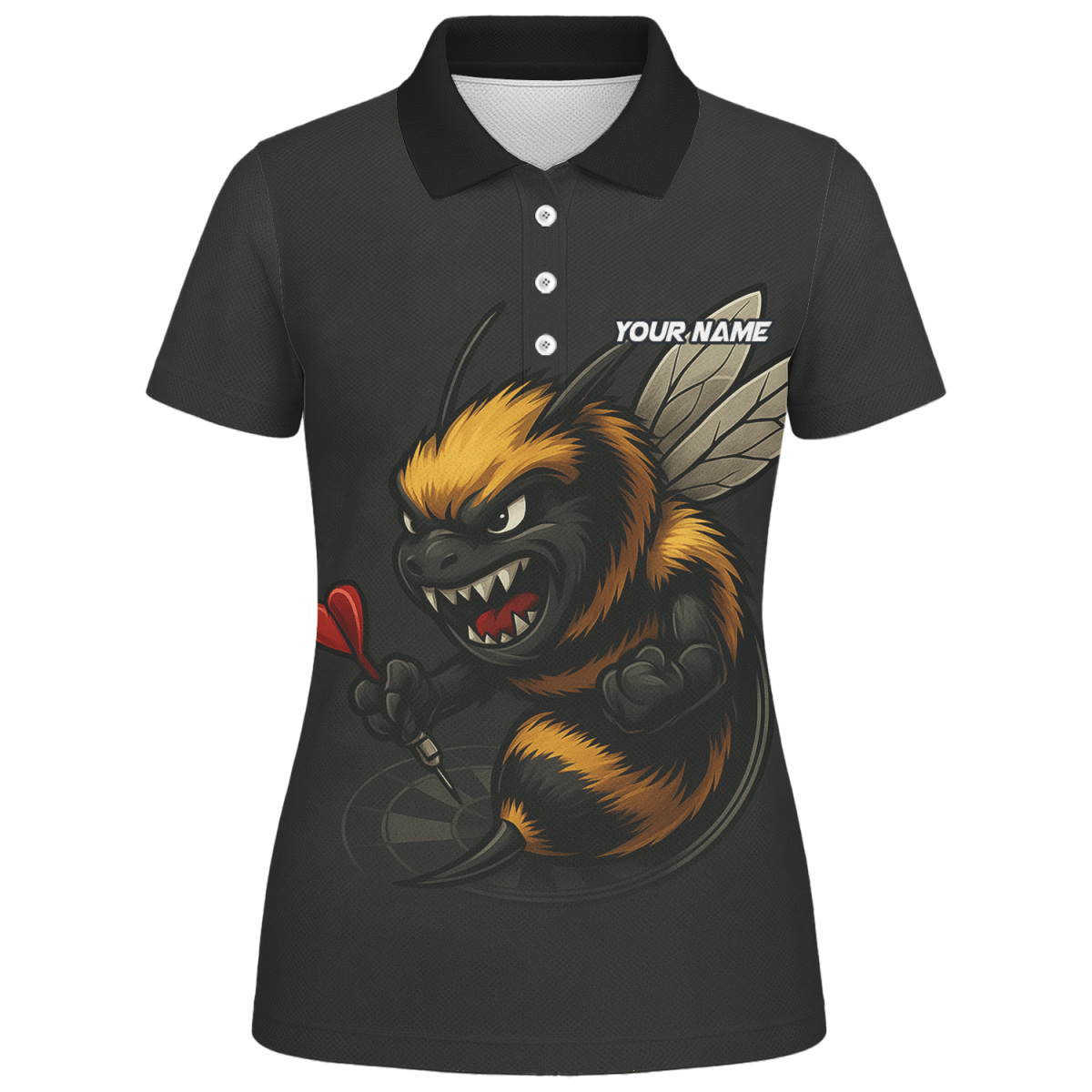 Personalisiertes Damen Dart Jersey - Poloshirt 'Wütende Biene' Schwarz - Outfitsuche