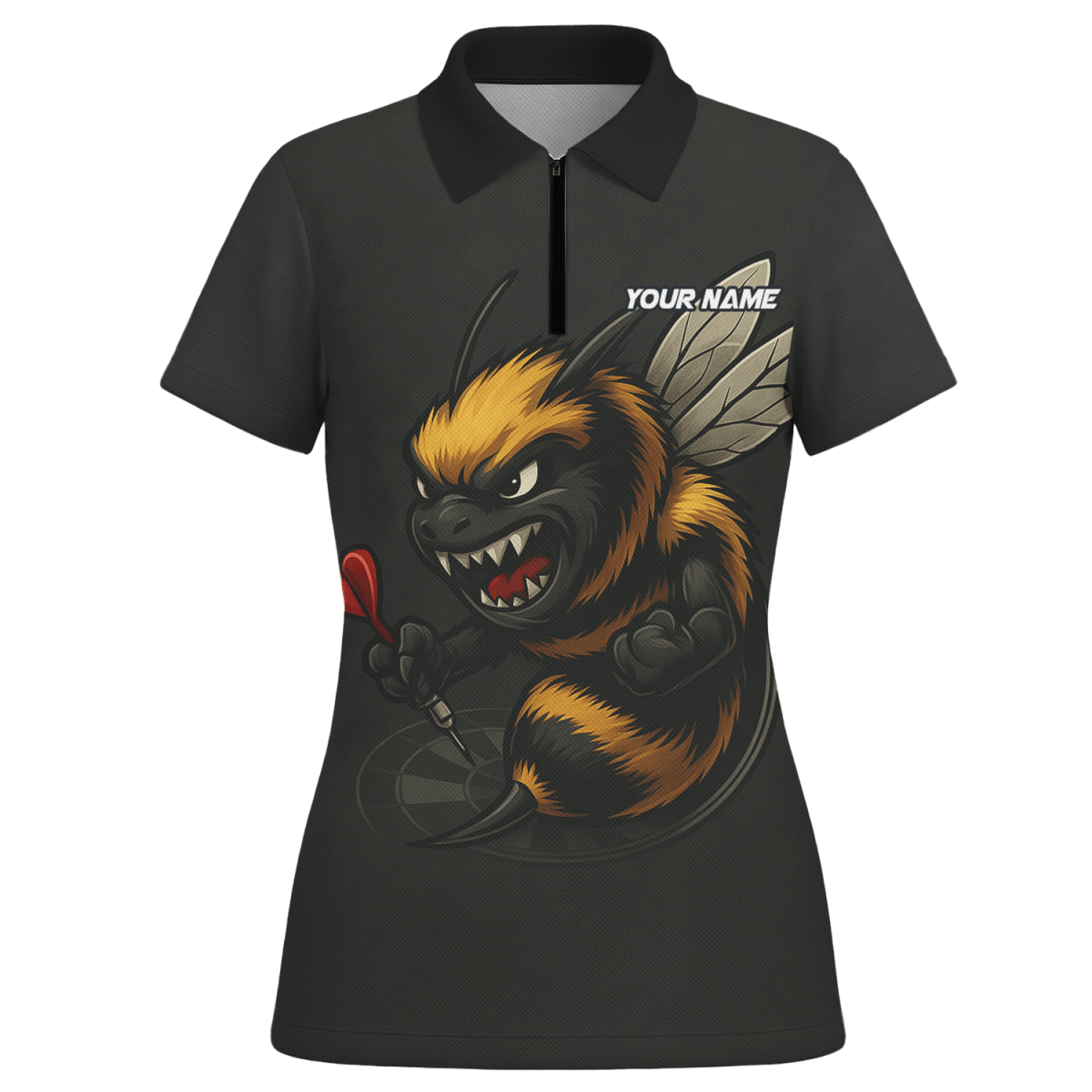 Personalisiertes Damen Dart Jersey - Poloshirt 'Wütende Biene' Schwarz - Outfitsuche
