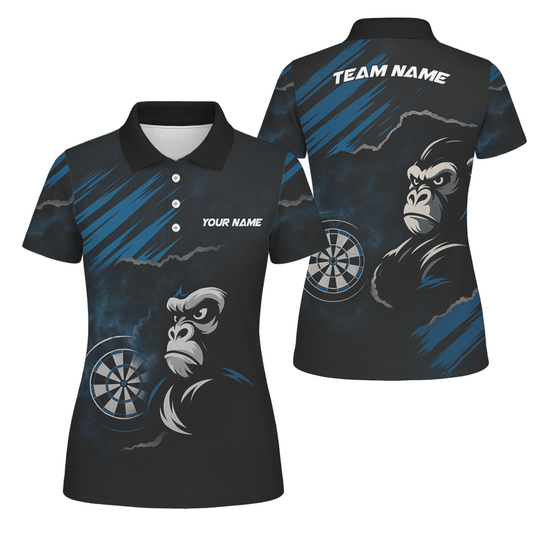 Personalisiertes Damen Dart - Polo Shirt Gorilla Grunge Schwarz Blau Y4551 - Outfitsuche
