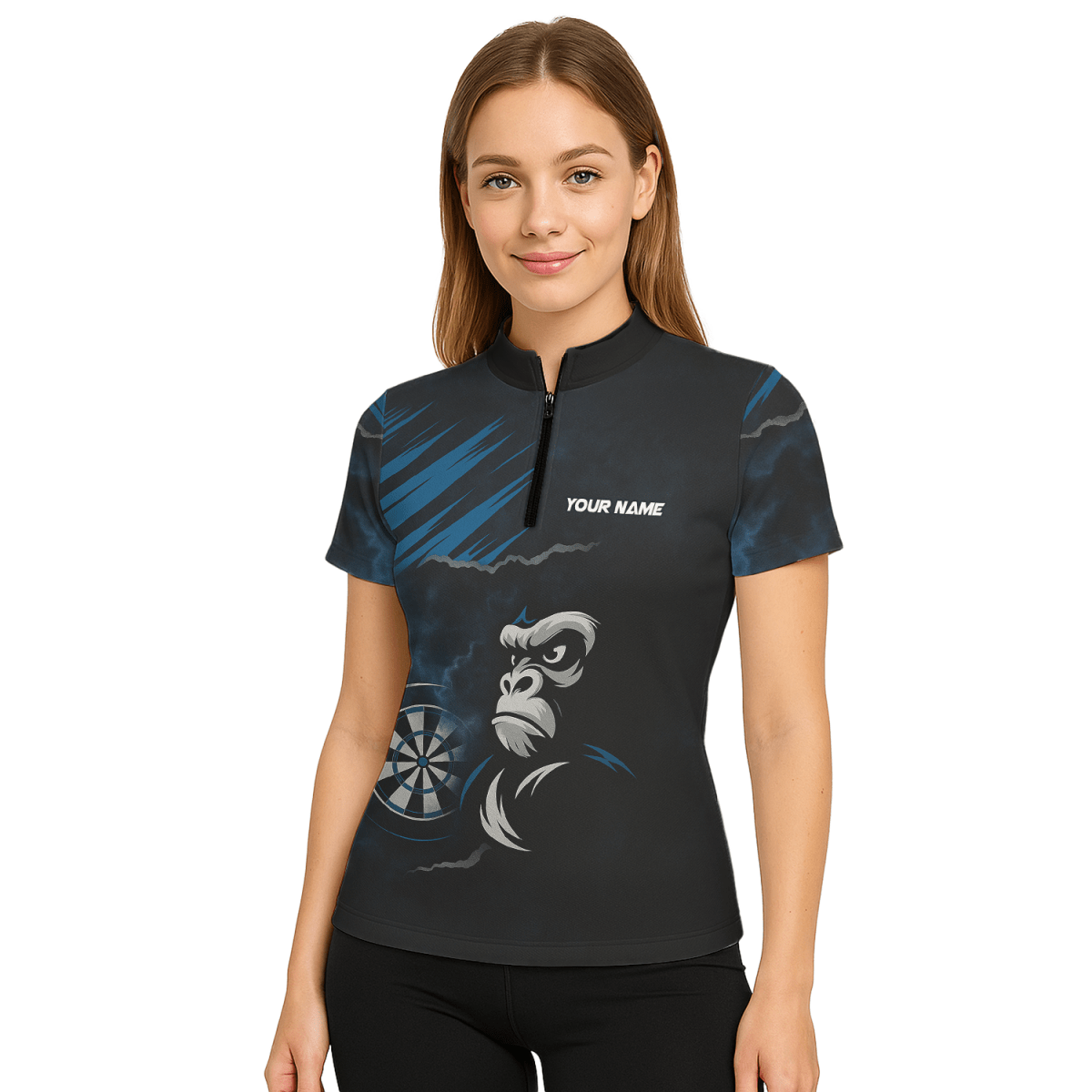 Personalisiertes Damen Dart - Polo Shirt Gorilla Grunge Schwarz Blau Y4551 - Outfitsuche