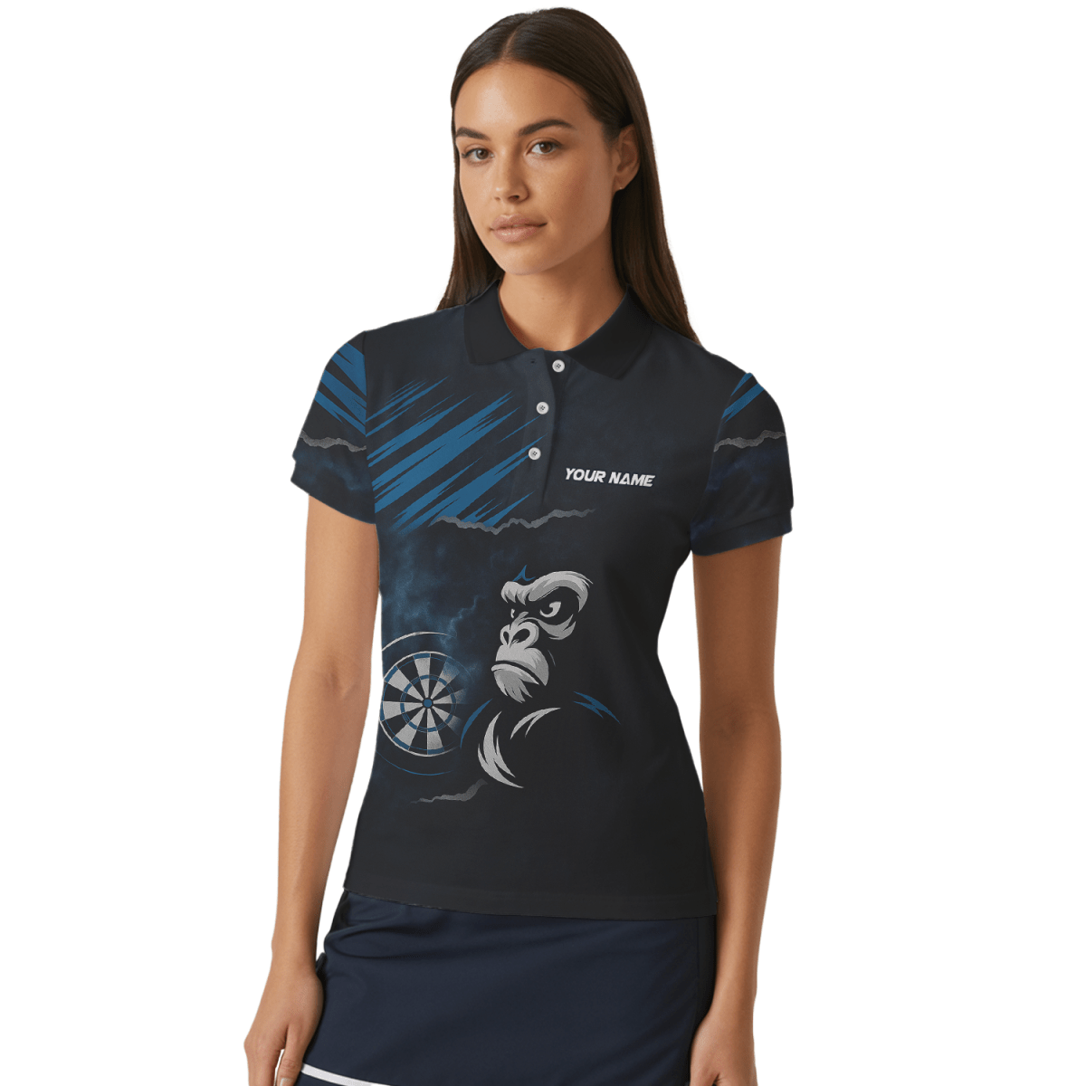 Personalisiertes Damen Dart - Polo Shirt Gorilla Grunge Schwarz Blau Y4551 - Outfitsuche