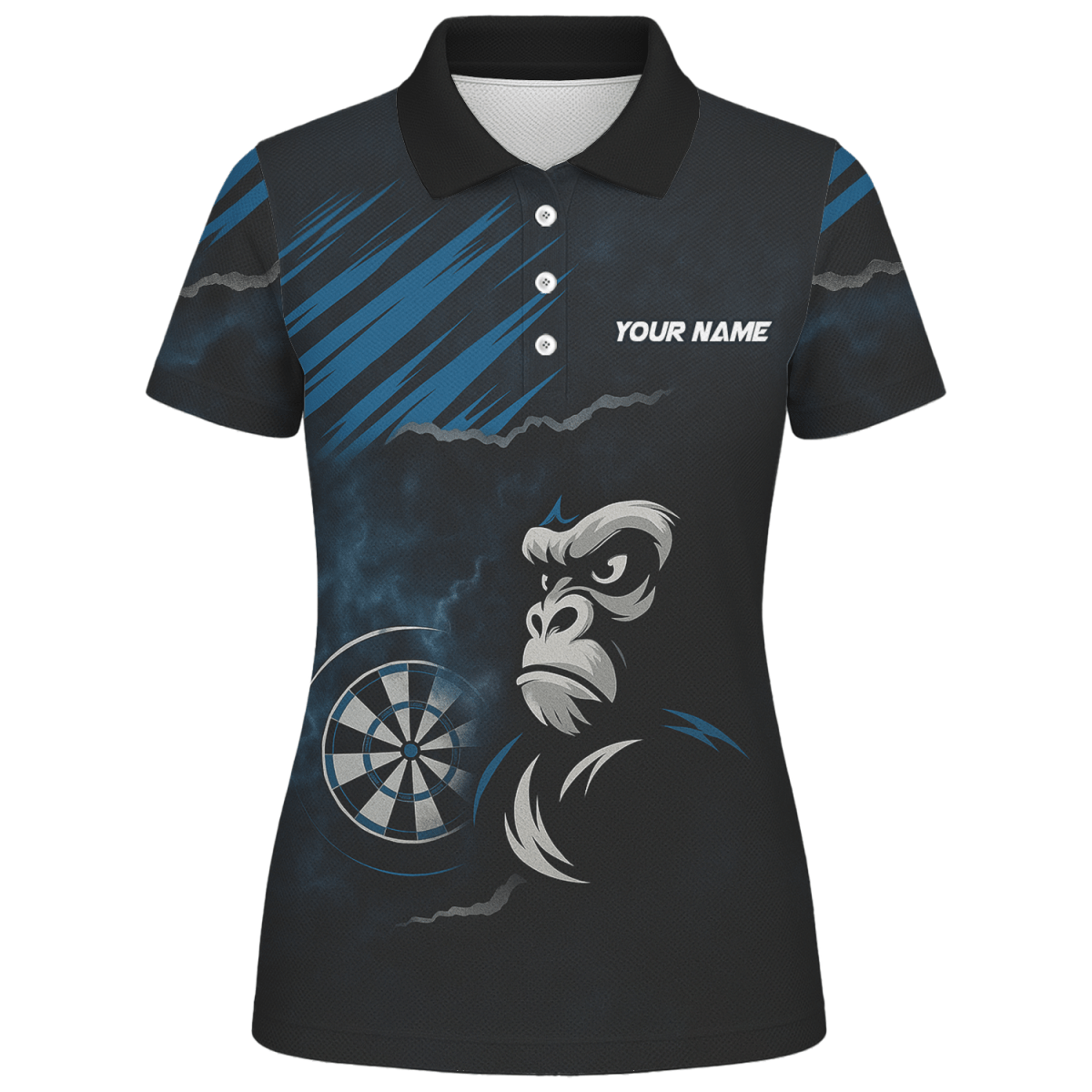 Personalisiertes Damen Dart - Polo Shirt Gorilla Grunge Schwarz Blau Y4551 - Outfitsuche