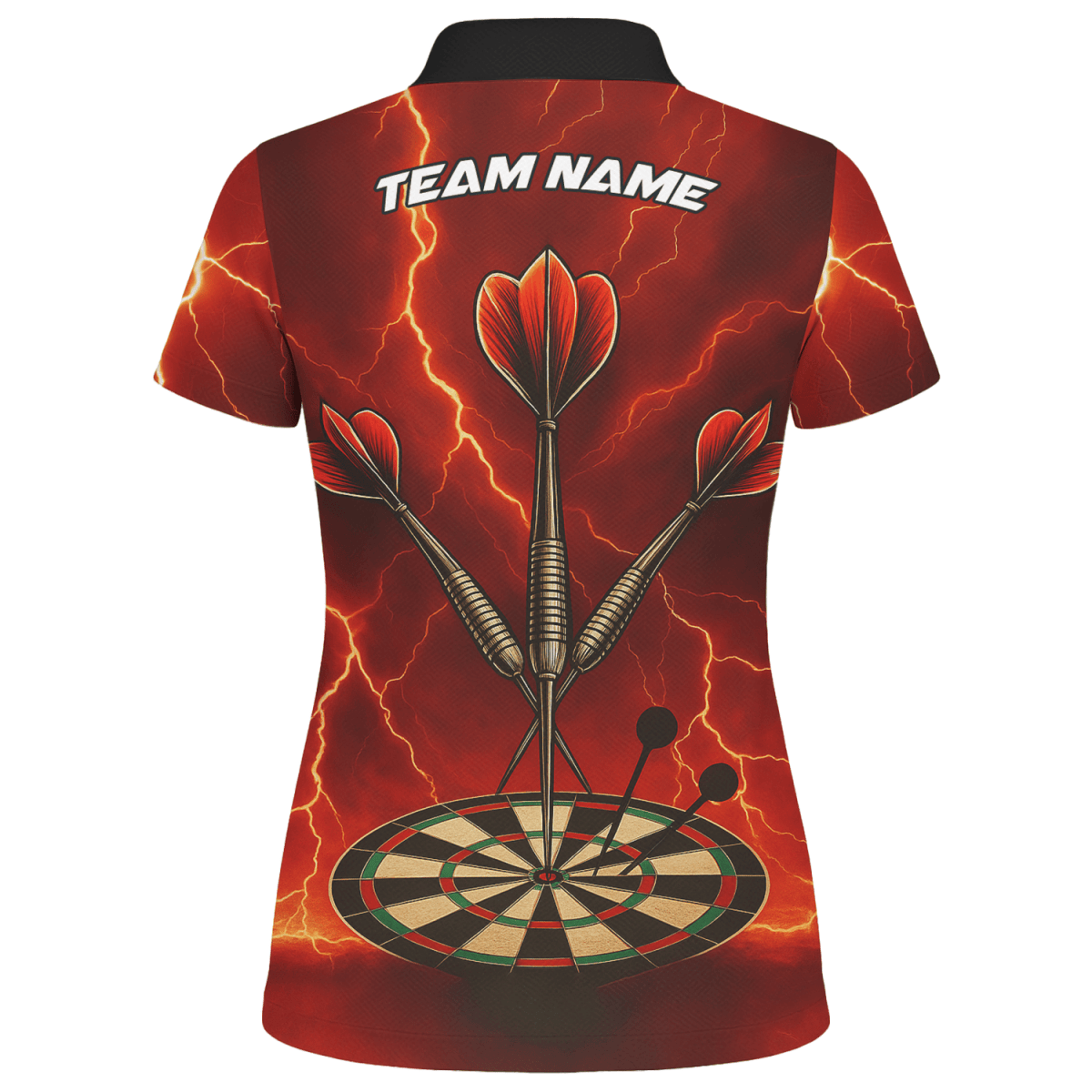 Personalisiertes Damen Dart Polo - Shirt mit Totenkopf & Flammen Rot - Schwarz E0172 - Outfitsuche