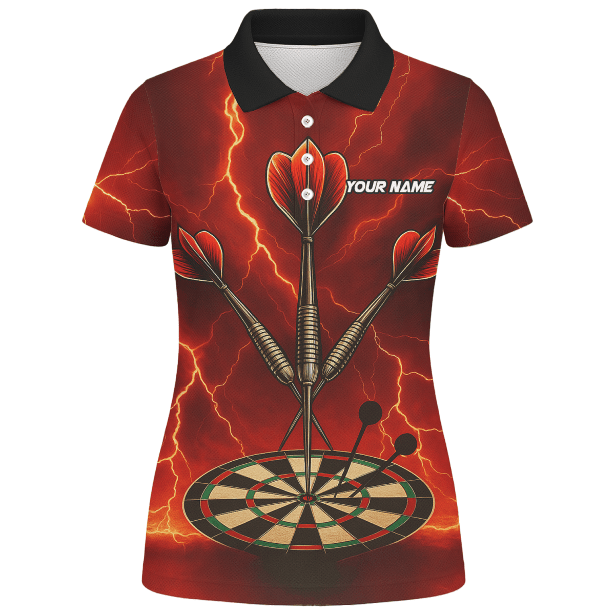 Personalisiertes Damen Dart Polo - Shirt mit Totenkopf & Flammen Rot - Schwarz E0172 - Outfitsuche