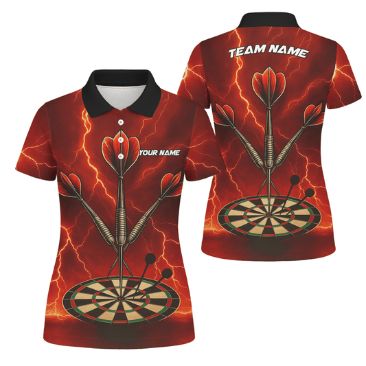 Personalisiertes Damen Dart Polo - Shirt mit Totenkopf & Flammen Rot - Schwarz E0172 - Outfitsuche