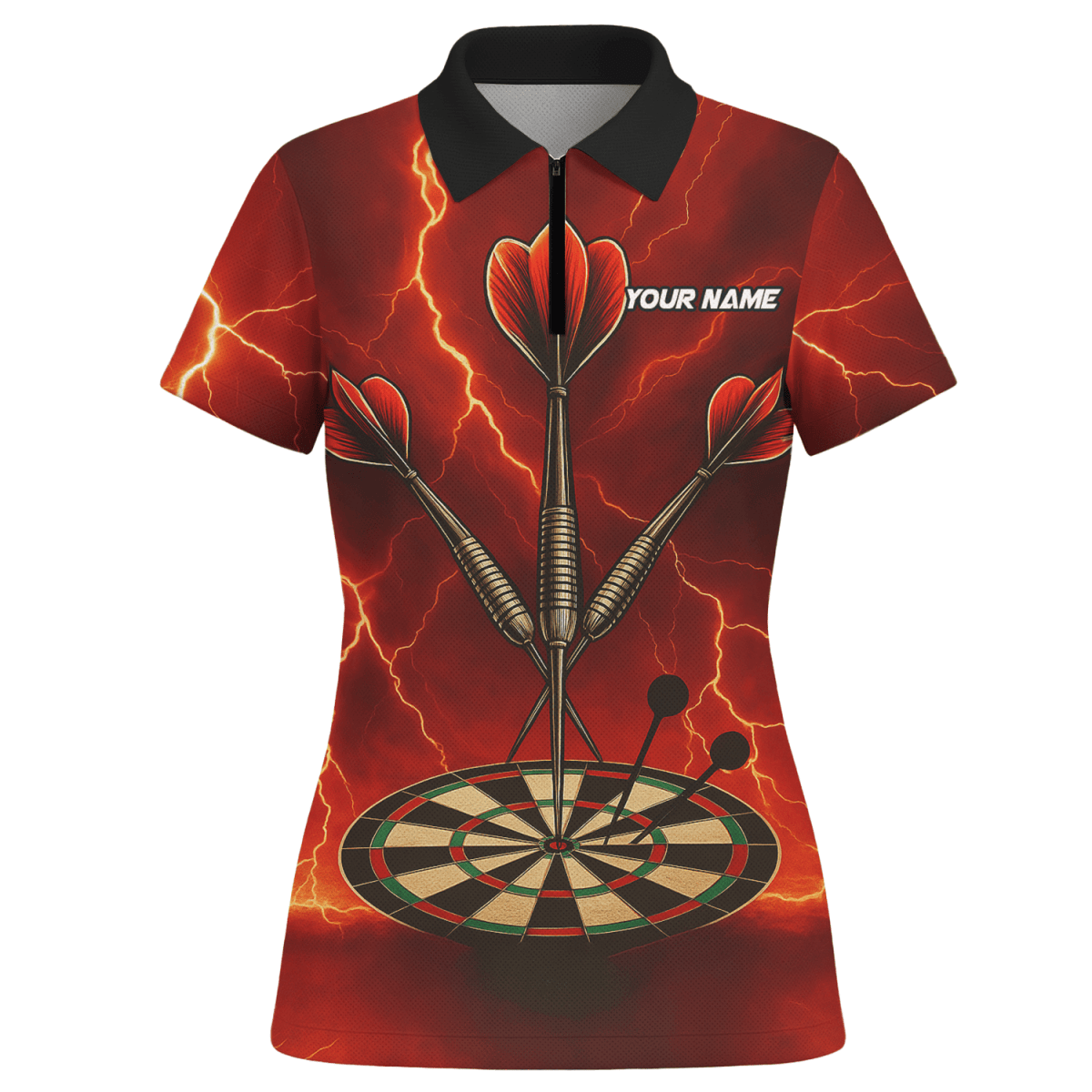 Personalisiertes Damen Dart Polo - Shirt mit Totenkopf & Flammen Rot - Schwarz E0172 - Outfitsuche
