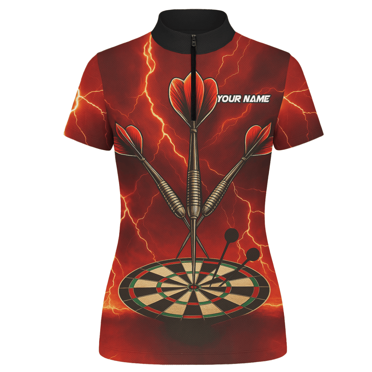 Personalisiertes Damen Dart Polo - Shirt mit Totenkopf & Flammen Rot - Schwarz E0172 - Outfitsuche