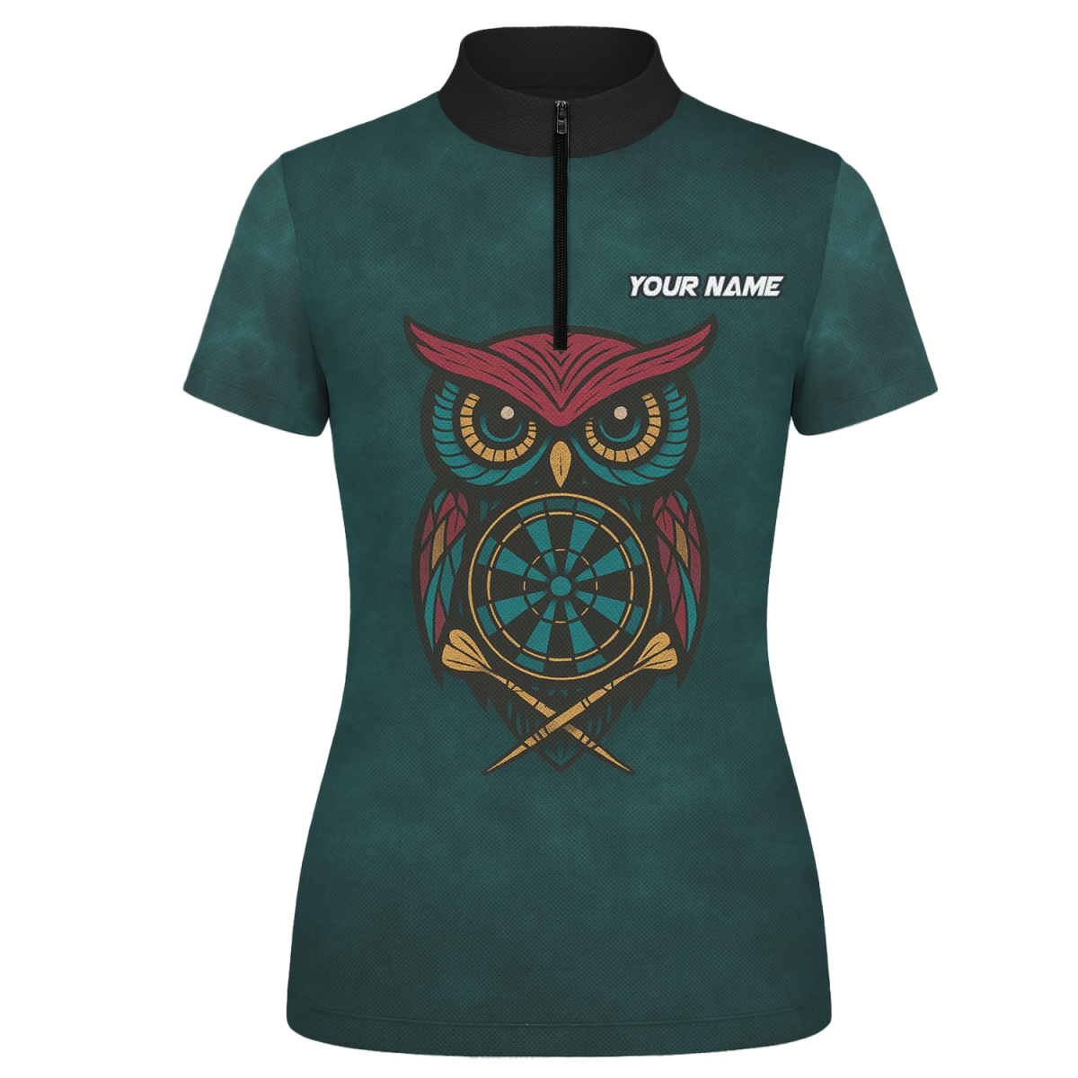 Personalisiertes Damen Dart Polo - Shirt mit Wunschname - Eule - Team - Dunkeltürkis - Outfitsuche