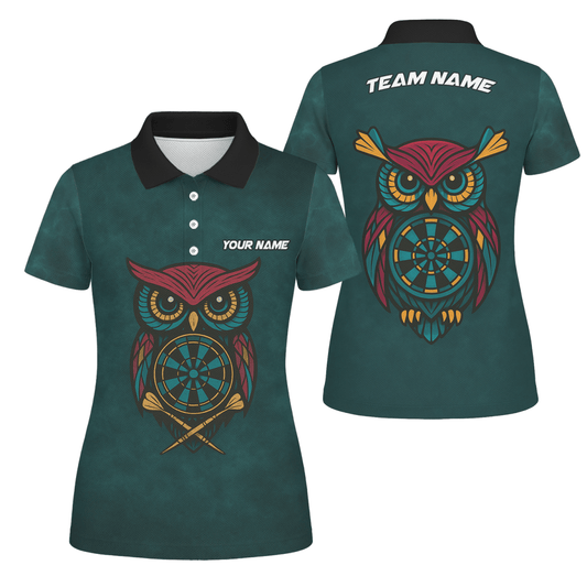 Personalisiertes Damen Dart Polo - Shirt mit Wunschname - Eule - Team - Dunkeltürkis - Outfitsuche