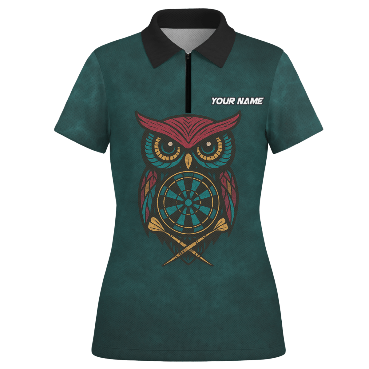 Personalisiertes Damen Dart Polo - Shirt mit Wunschname - Eule - Team - Dunkeltürkis - Outfitsuche