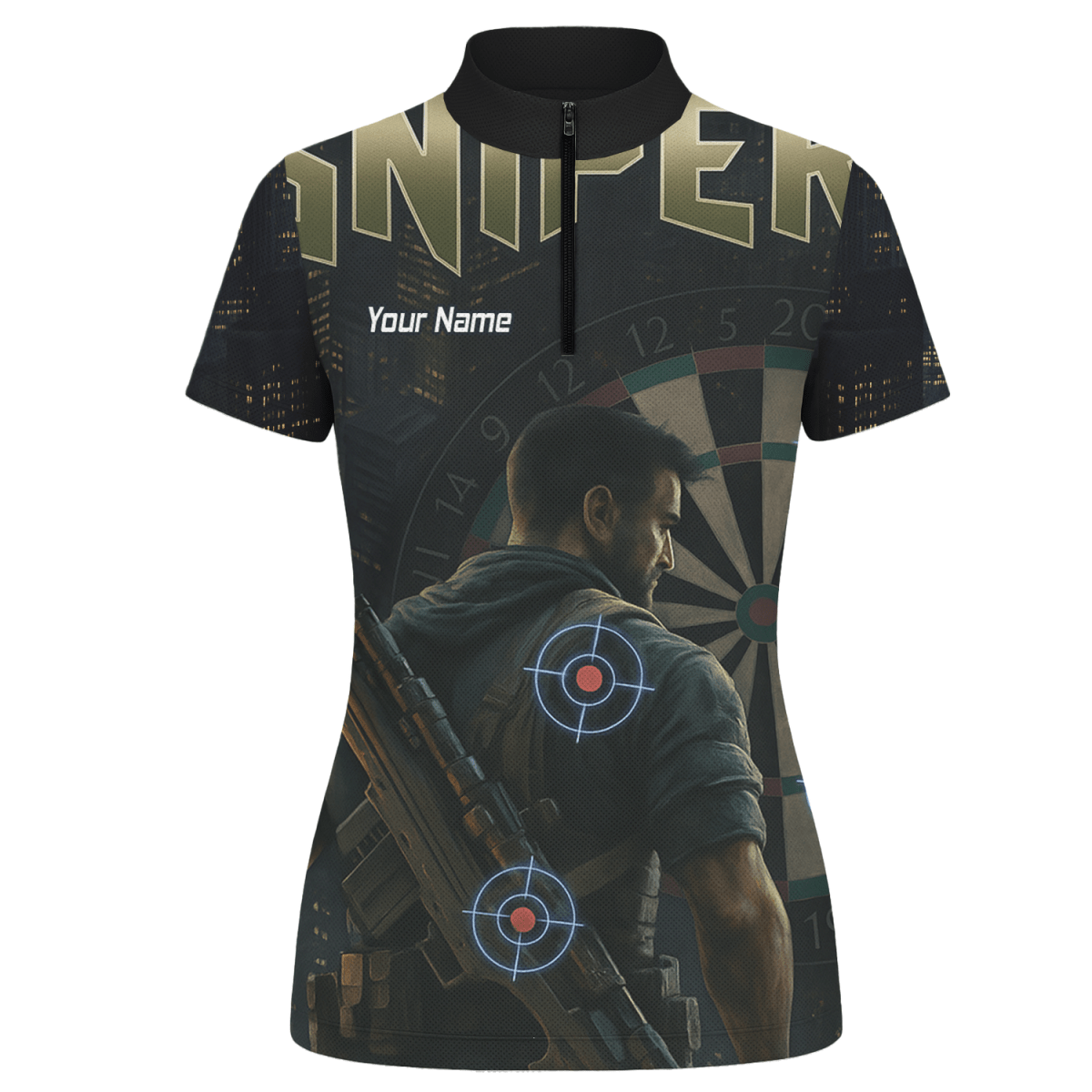 Personalisiertes Damen Dart Polo - Shirt – Taktisch Schwarz – Sniper Design P5428 - Outfitsuche