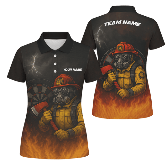 Personalisiertes Damen Dart Polohemd mit Feuerwehr Axt Design - Mit Wunschname & Team - Schwarz Orange - Outfitsuche