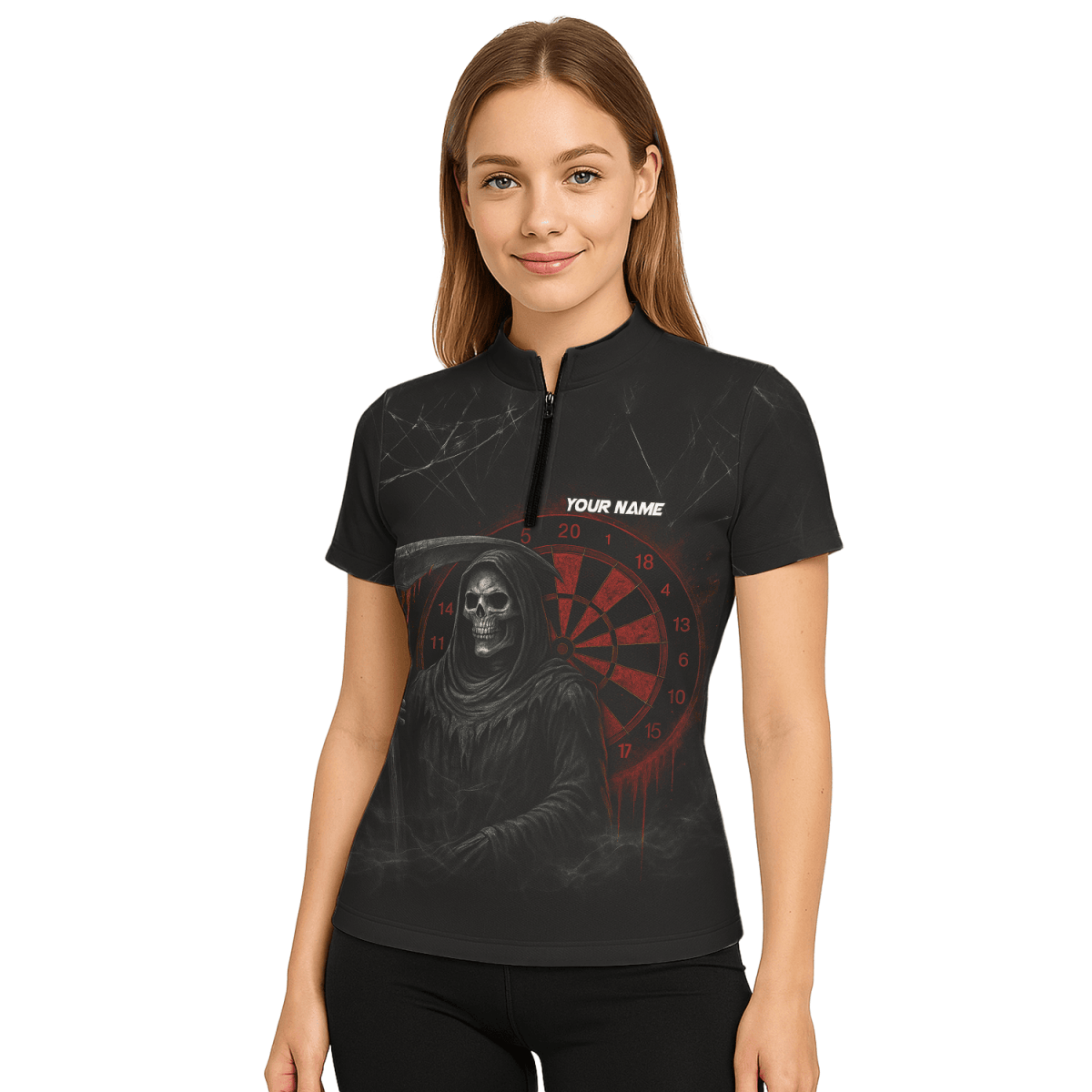 Personalisiertes Damen Dart - Polohemd mit Werwolf - Motiv im blauen Tropische - Nacht - Design O7902 - Outfitsuche