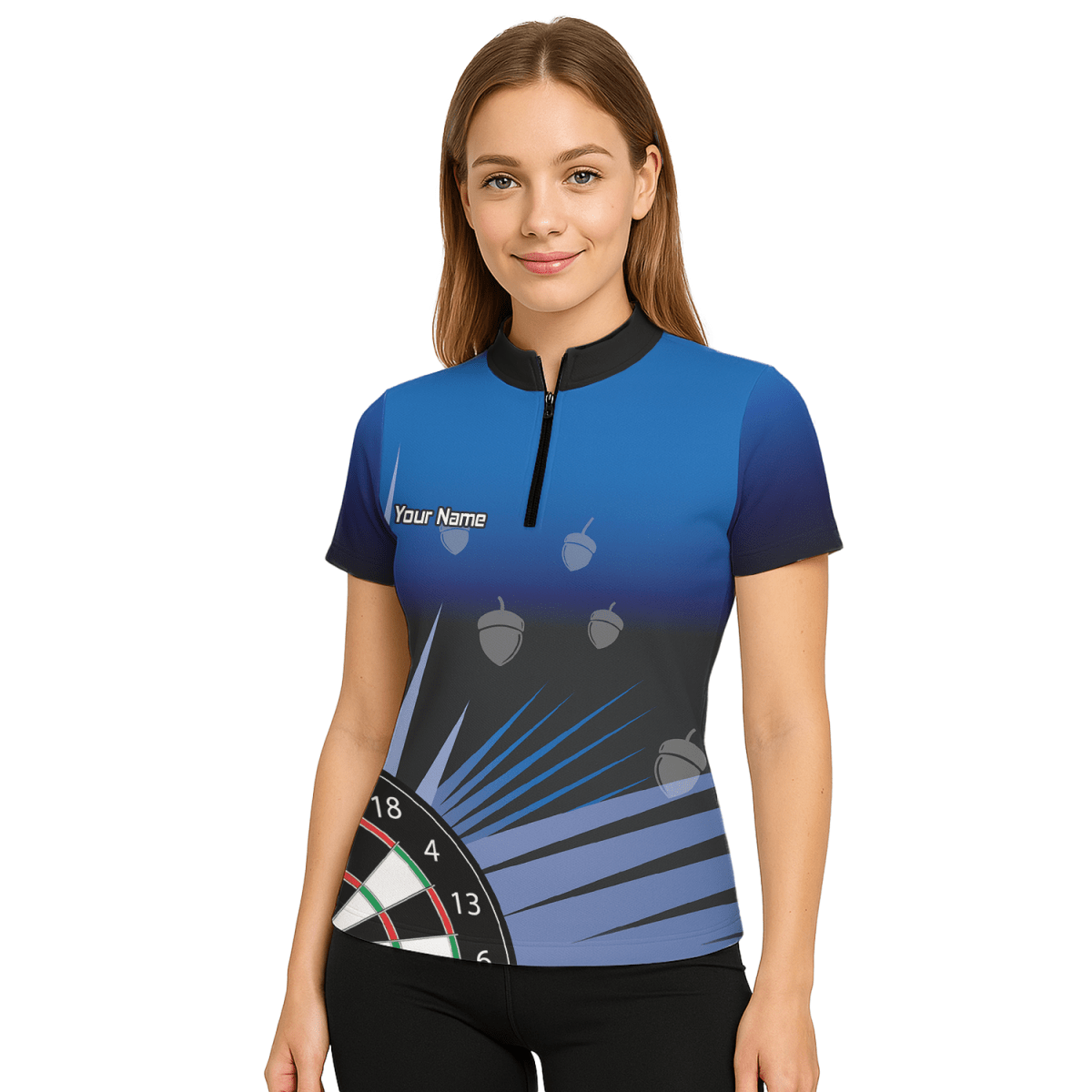 Personalisiertes Damen Dart Poloshirt Blau Schwarz Eichel P4674 - Outfitsuche