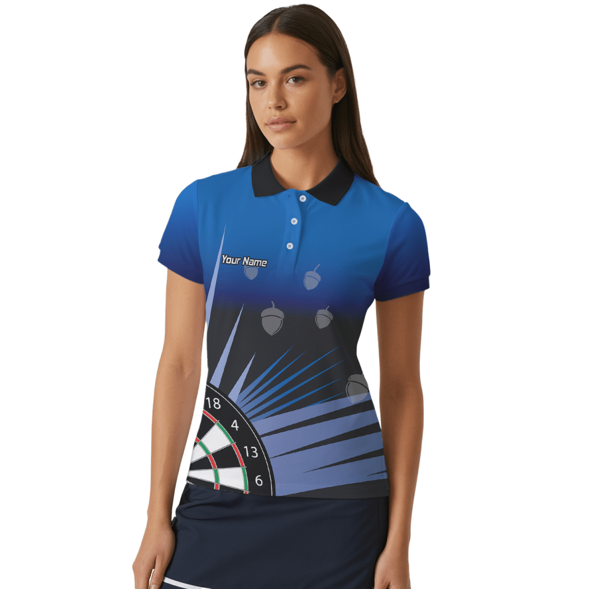 Personalisiertes Damen Dart Poloshirt Blau Schwarz Eichel P4674 - Outfitsuche