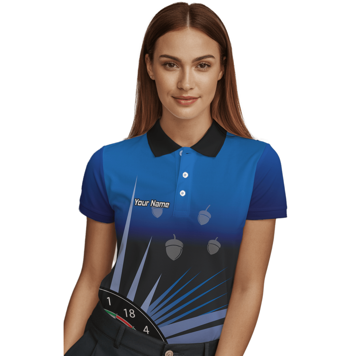 Personalisiertes Damen Dart Poloshirt Blau Schwarz Eichel P4674 - Outfitsuche