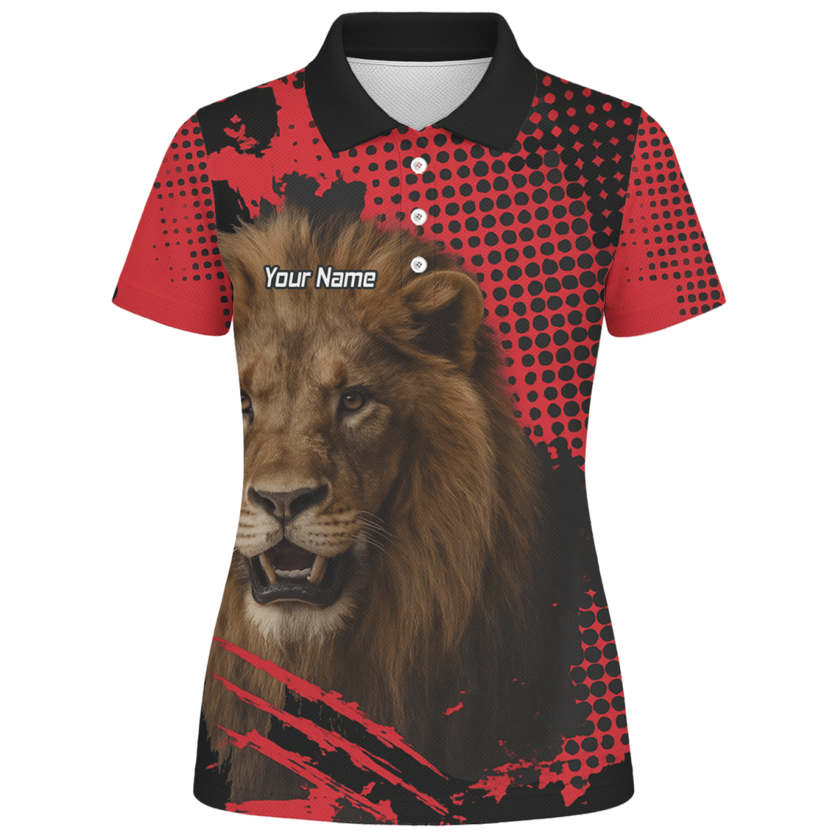 Personalisiertes Damen Dart Poloshirt – Brüllender Löwe Grunge Rot Schwarz V1720 - Outfitsuche
