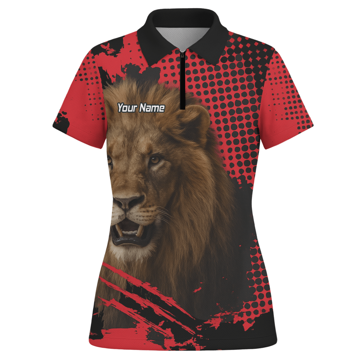 Personalisiertes Damen Dart Poloshirt – Brüllender Löwe Grunge Rot Schwarz V1720 - Outfitsuche