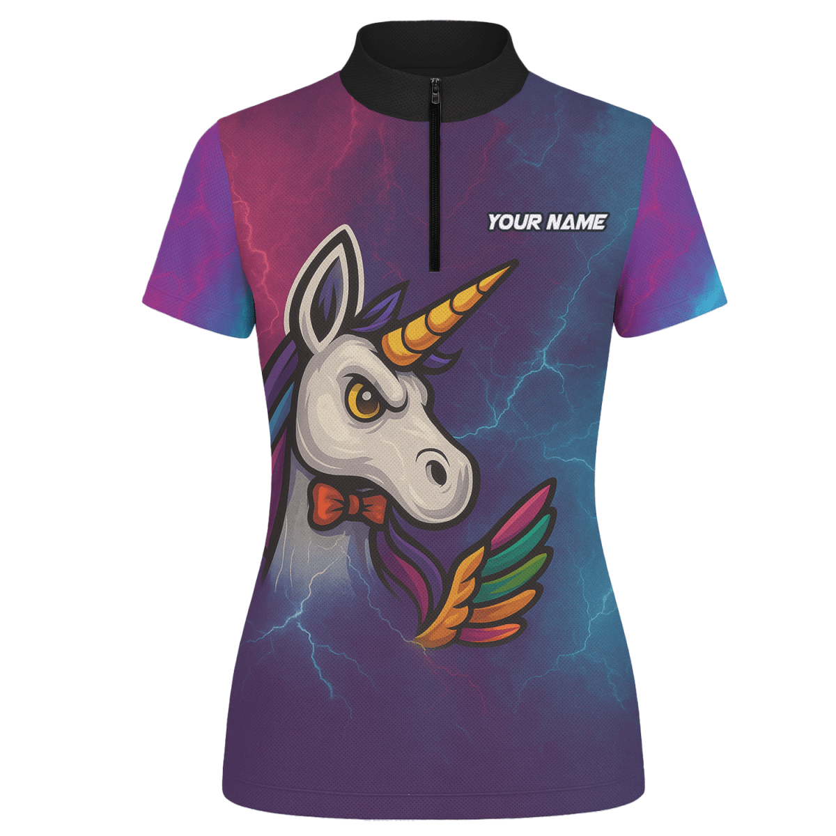Personalisiertes Damen Dart Poloshirt Einhorn Regenbogen Blitz Lila Blau B1140 - Outfitsuche