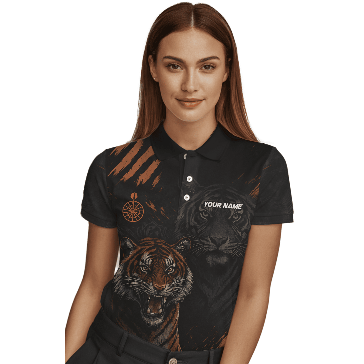 Personalisiertes Damen Dart - Poloshirt mit Adler - Sterne - Motiv, Rot - Schwarz E4591 - Outfitsuche