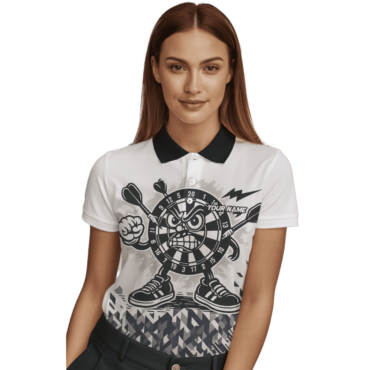 Personalisiertes Damen Dart - Poloshirt mit Elchjäger - Motiv, Schwarz - Grün J8357 - Outfitsuche