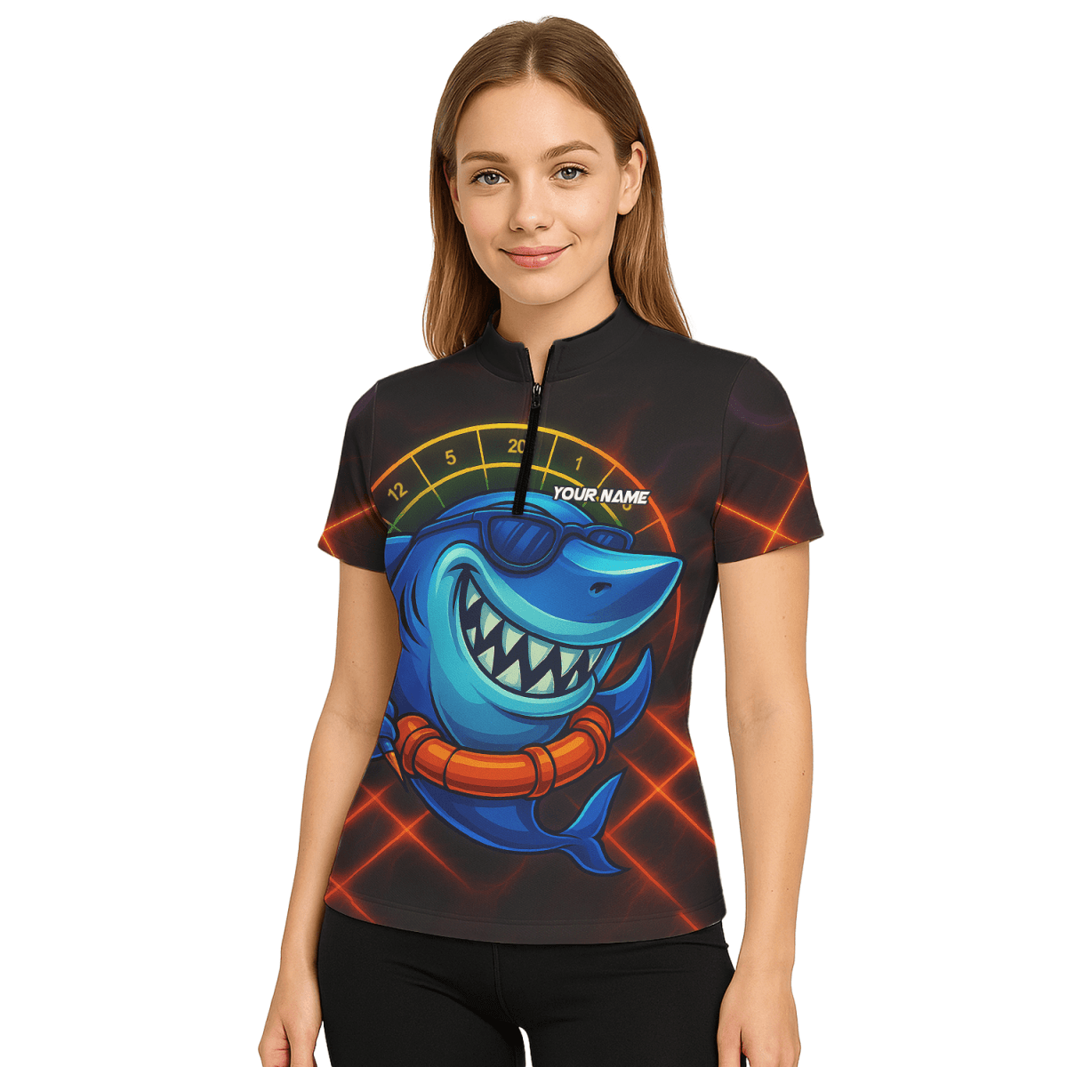 Personalisiertes Damen Dart Poloshirt mit grimmigem Maskottchen - Motiv G3683 - Outfitsuche