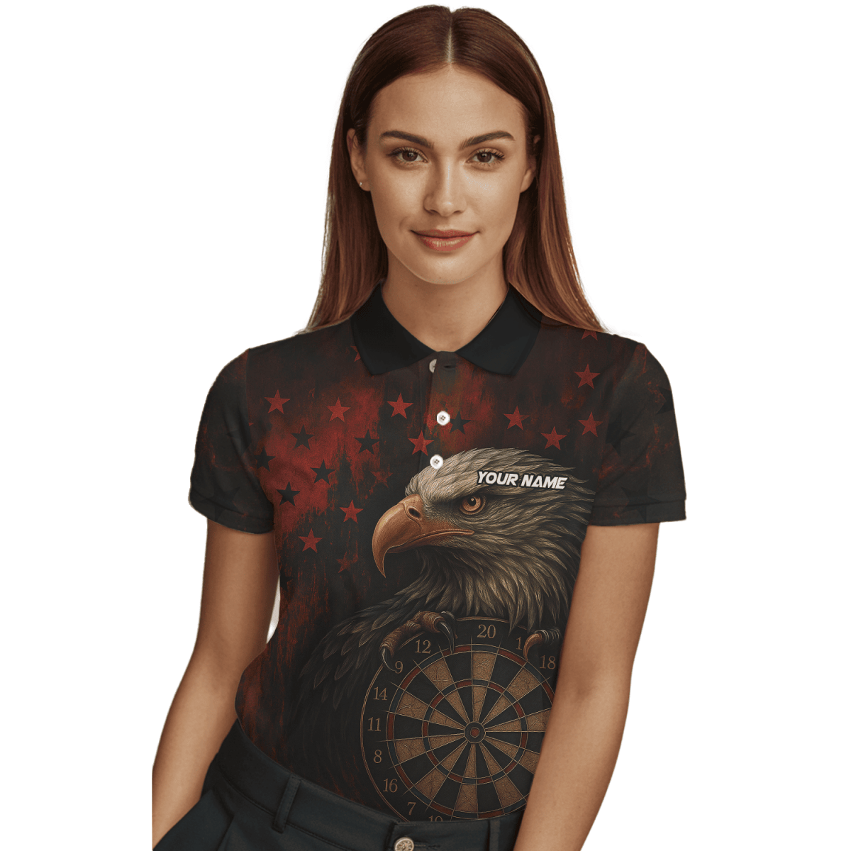 Personalisiertes Damen Dart Poloshirt mit Sensenmann & Bier - Totenkopf Motiv Schwarz - Orange Y5103 - Outfitsuche
