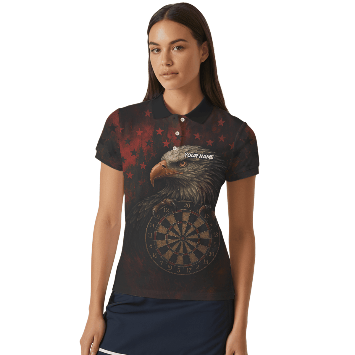 Personalisiertes Damen Dart Poloshirt mit Sensenmann & Bier - Totenkopf Motiv Schwarz - Orange Y5103 - Outfitsuche