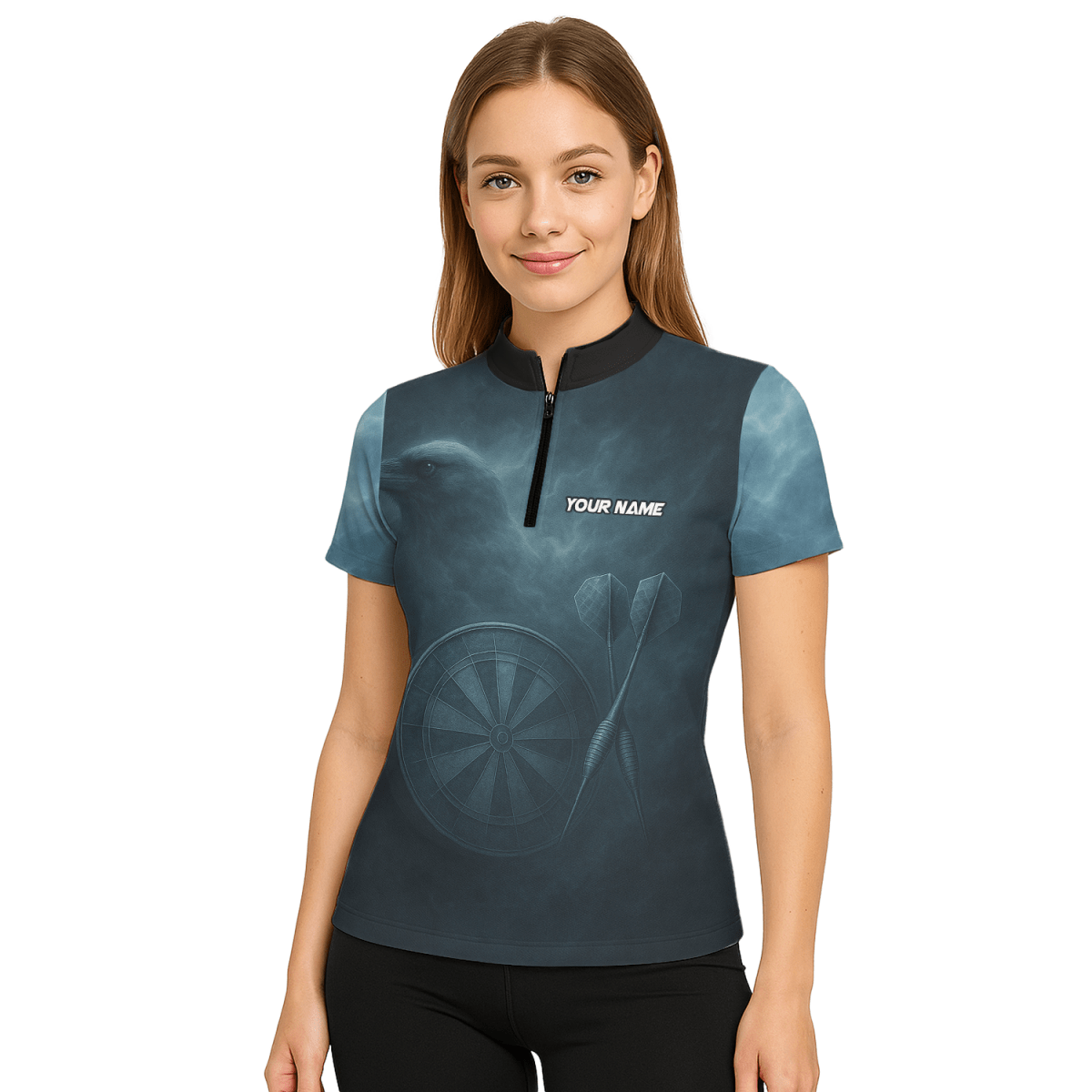 Personalisiertes Damen Dart - Poloshirt mit Wikinger Rabenschädel Dunkelblau W1489 - Outfitsuche