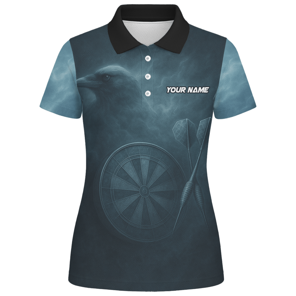 Personalisiertes Damen Dart - Poloshirt mit Wikinger Rabenschädel Dunkelblau W1489 - Outfitsuche