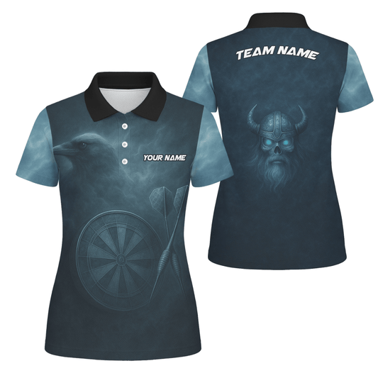 Personalisiertes Damen Dart - Poloshirt mit Wikinger Rabenschädel Dunkelblau W1489 - Outfitsuche