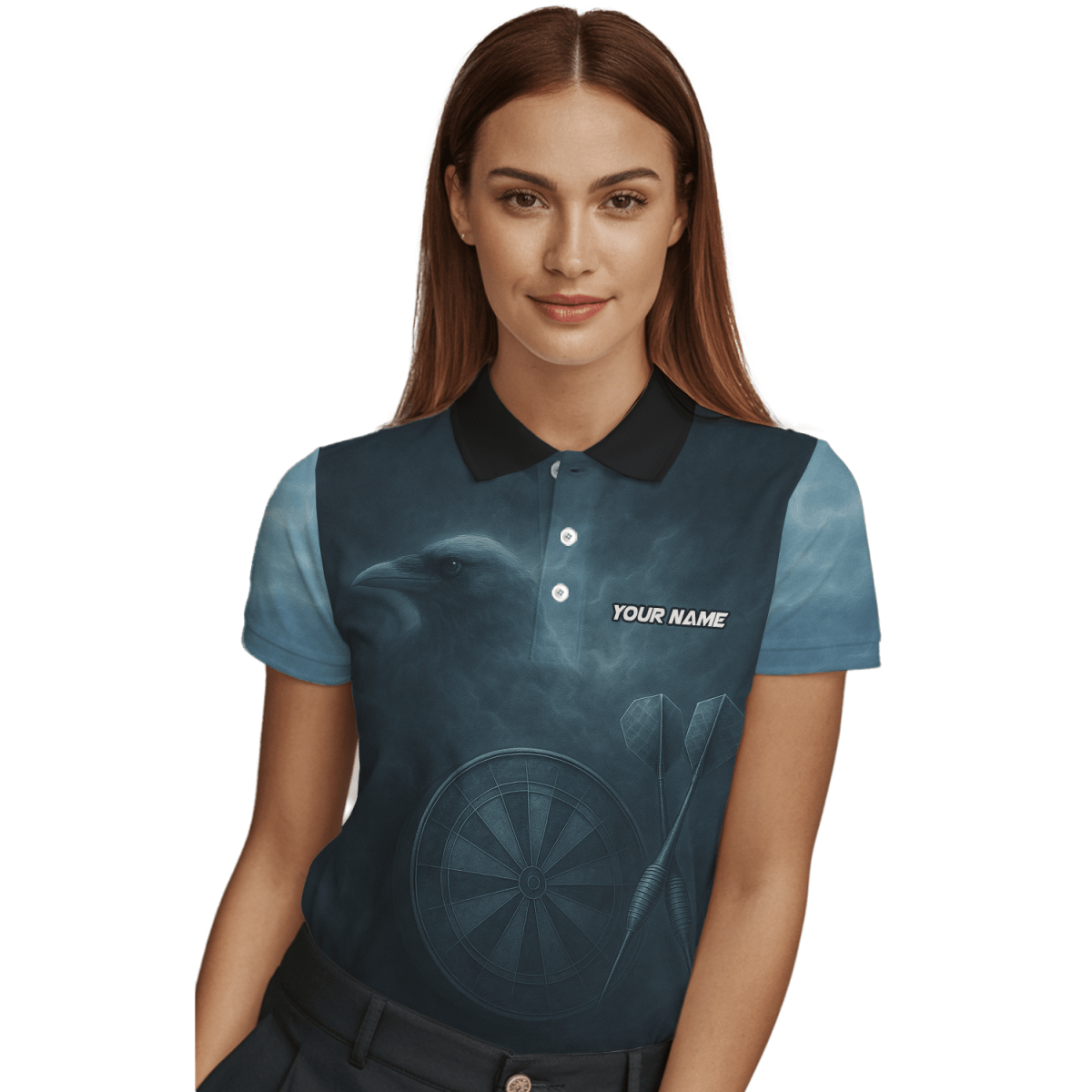 Personalisiertes Damen Dart - Poloshirt mit Wikinger Rabenschädel Dunkelblau W1489 - Outfitsuche