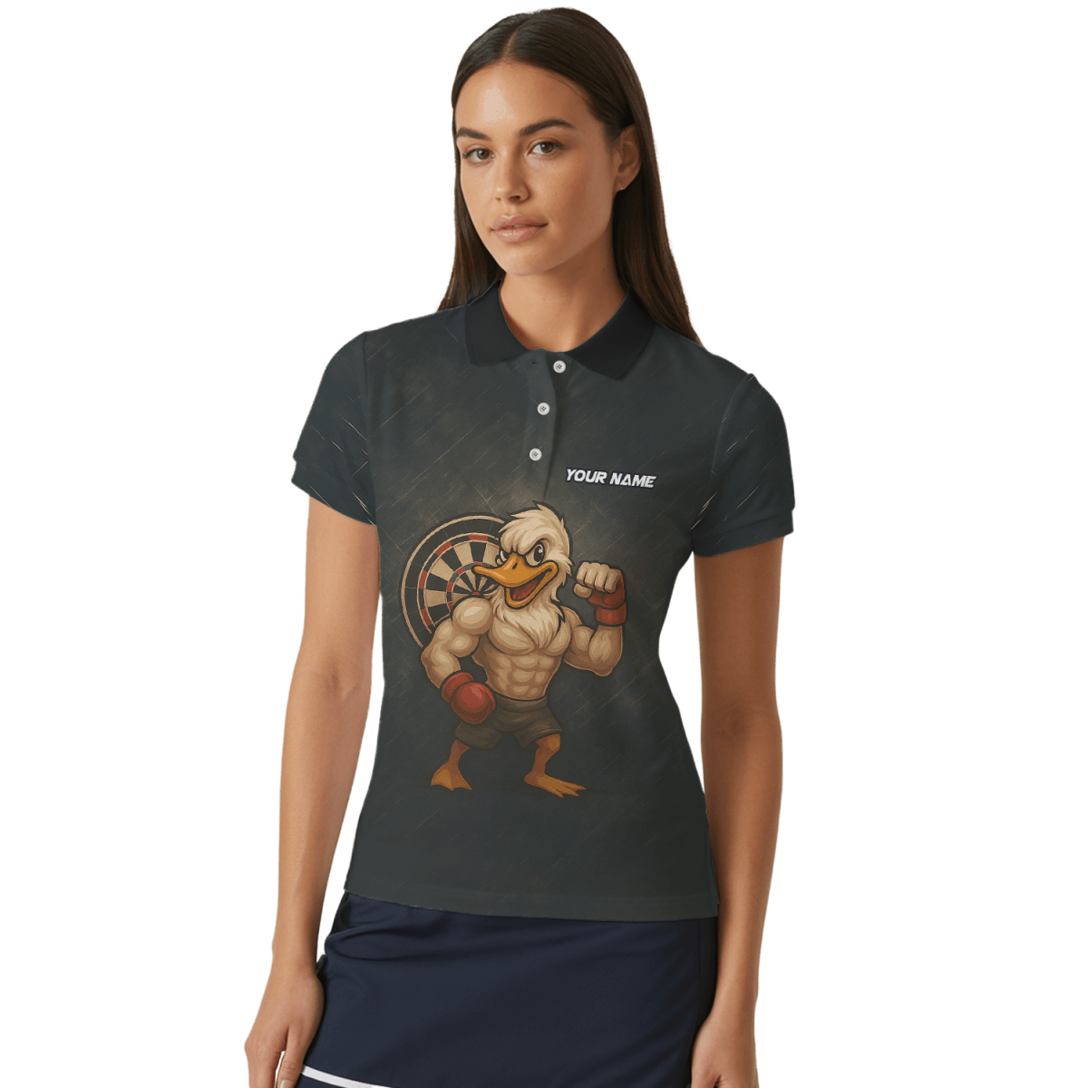 Personalisiertes Damen Dart Poloshirt Muscle Duck dunkelgrau - Mit Name & Team - L5012 - Outfitsuche