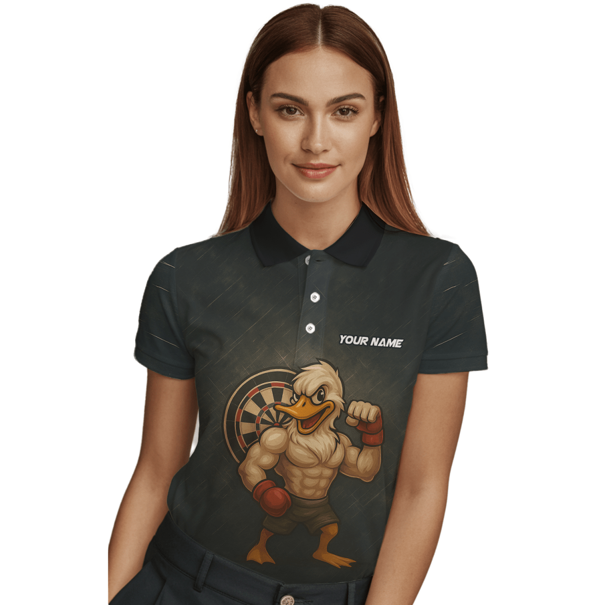 Personalisiertes Damen Dart Poloshirt Muscle Duck dunkelgrau - Mit Name & Team - L5012 - Outfitsuche